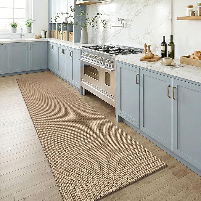 KOZYFLY Runners for Hallways 2.6x8 ft Washable Kitchen Runner Non Slip Rubber Backed Hall Runners Cotton Entryway Runner Rugs for Indoor Backdoor Bedroom Kitchen, Orange Beige/Tan/Brown