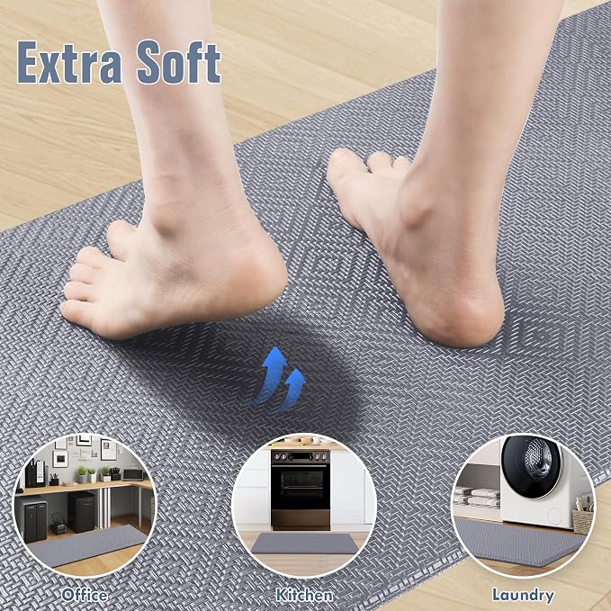 Mattitude Kitchen Mat 2PCS Kitchen Rugs Cushioned Anti-Fatigue Rug Waterproof Standing Desk Mat Kitchen Mats for Floor Kitchen Rug Set for Kitchen, Sink, Office 17.3"×30"+17.3"×59" Light Grey