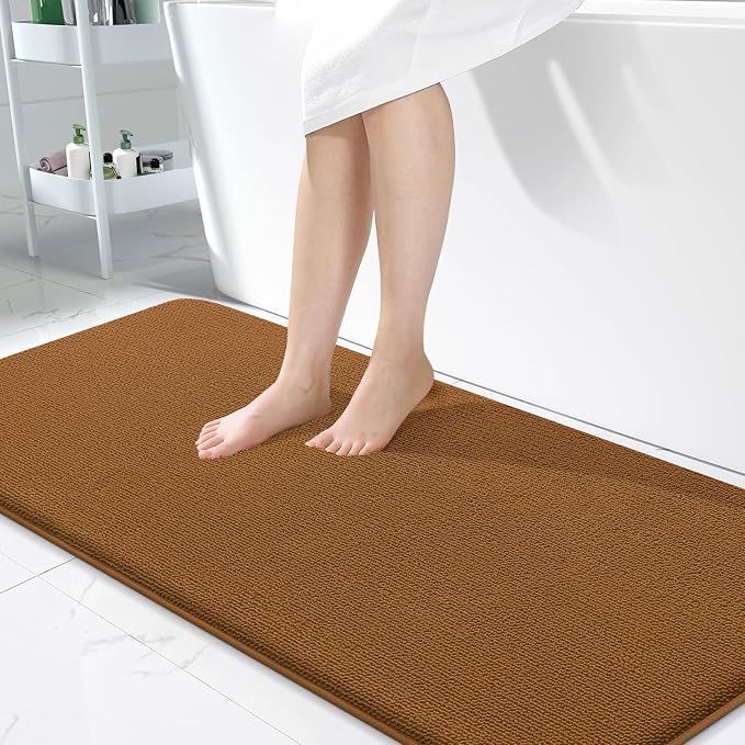 OLANLY Thick Memory Foam Bathroom Runner Rugs 47x24, Extra Soft Absorbent Long Bath Rug, Quick Dry Bath Mats, Non-Slip, Machine Washable Mat for Bathroom, Tub and Shower, Home Decor Accessories, Ochre