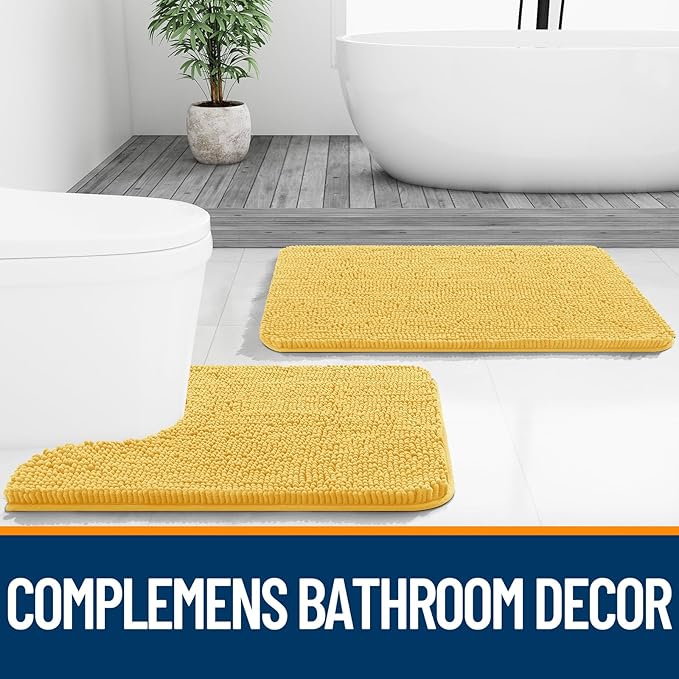 OLANLY Small Bathroom Rugs 24x16, Extra Soft Absorbent Chenille Bath Rugs, Rubber Backing Quick Dry, Machine Washable Bath Mats for Bathroom Floor, Tub and Shower, Home Decor Accessories, Yellow