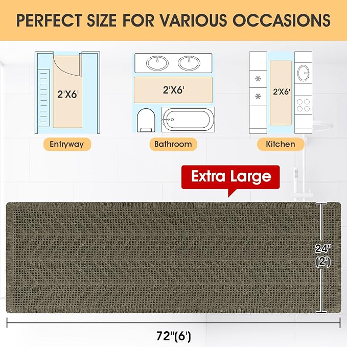 IM HOME Extra Large Waffle Bath Mat, 6'x2' Greyish Green, Boho Bathroom Rugs Absorbent Non Slip, Ultra Soft Bathroom Mat, Machine Washable Knit Bath Rugs with Herringbones for Bathroom, Kitchen