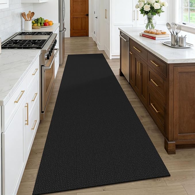 KOZYFLY Black Runners Rugs for Hallway 3x10, Wide Washable Runner Rug, Woven Non Slip Kitchen Runner, Braided Entryway Rug, Floor Carpet for Entry, Aisle, Hall, Black/Dark Grey