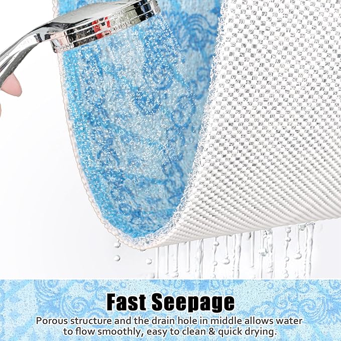 Square Shower Mat Non Slip: 24x24 Inch Shower Floor Mat with Drain Hole in Middle, Super Soft and Comfortable PVC Loofah Massage Bath Mat for Shower, Anti Slip Shower Stall Mat, Quick Drying