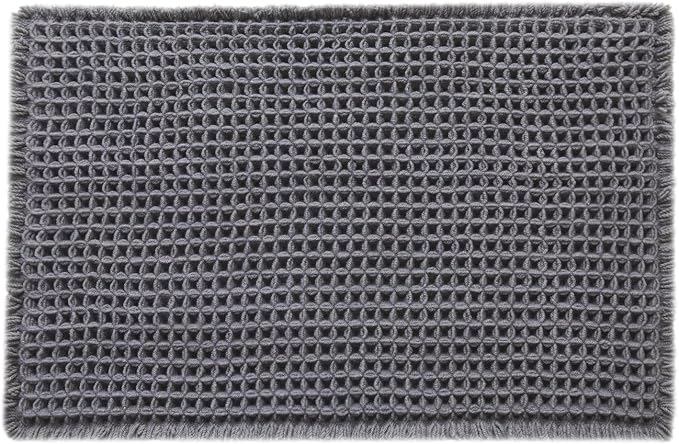 TYUU Waffle Bath Mat, Boho Bathroom Rugs Non Slip Washable Super Absorbent Quick Dry Bath Mat Farmhouse Bathroom Decor, 30"x20" Grey