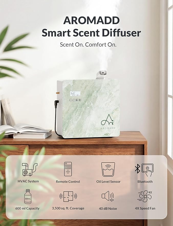 2026 Upgraded 3500 Sq.Ft HVAC Scent Diffuser for Home, Smart Whole House Scent System with App & Remote Control, Hotel Collection Waterless Diffuser for Large Room, Cold Air Tech, 600mL, Marble Green