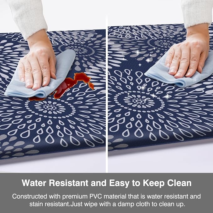 LuxStep Kitchen Mat Cushioned Rugs Anti-Fatigue Mats for Kitchen Floor,Waterproof Non-Slip Mats and Rugs Set for Office,Floor,Laundry 17.3"×30"+17.3"×47",Blue