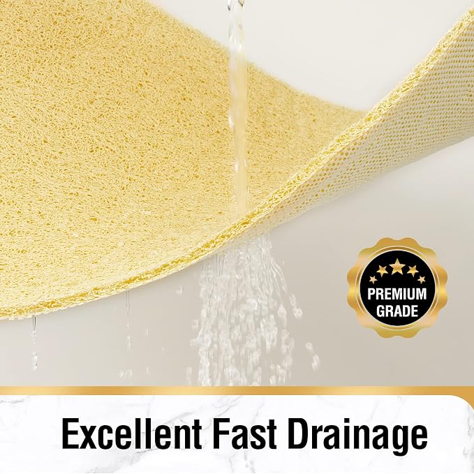 HITSLAM Square Shower Mat, 27 x 27 Inch Non Slip Bath Mat for Tub, Soft PVC Loofah Bathtub Mats with Drain Holes, Quick Drying Bathroom Stall Floor Mat, Bathroom Accessories Without Suction Cup, Beige