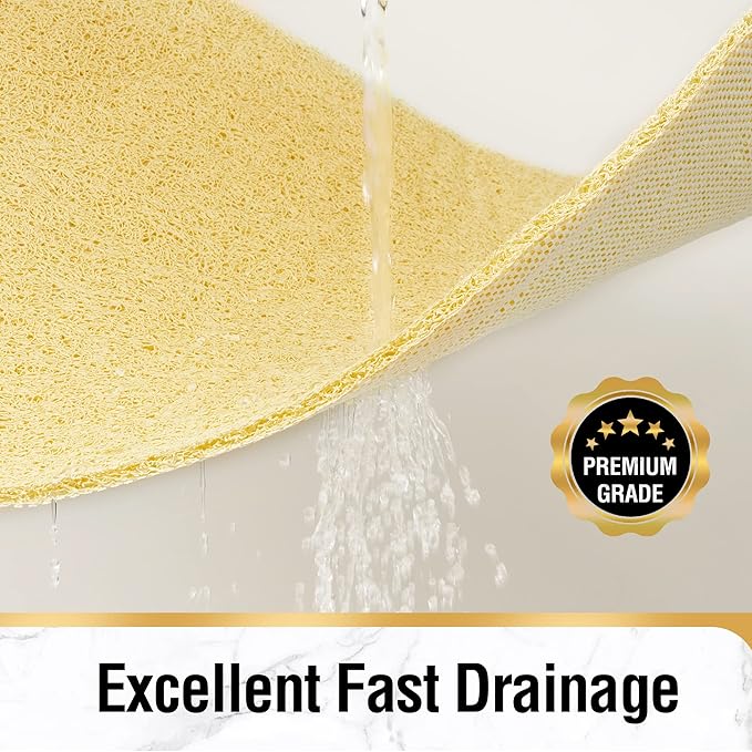 HITSLAM Non Slip Bathtub Mat 40 x 16 Inch, Extra Long Bath Mat for Tub, Soft PVC Loofah Shower Floor Mat with Drain, Quick Drying Bathroom Tub Mat for Wet Area, Without Suction Cup, Beige