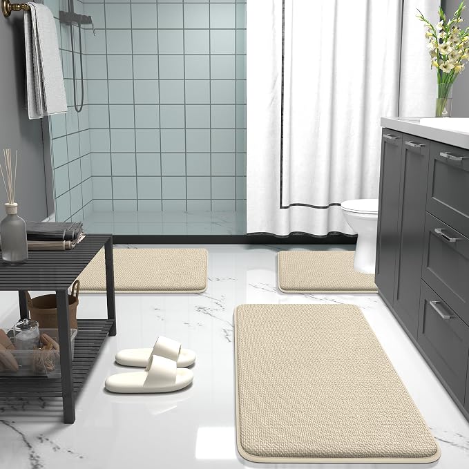 OLANLY Thick Memory Foam Bathroom Runner Rugs 59x24, Extra Soft Absorbent Long Bath Rug, Quick Dry Bath Mats, Non-Slip, Machine Washable Mat for Bathroom, Tub and Shower, Home Decor Accessories, Sand