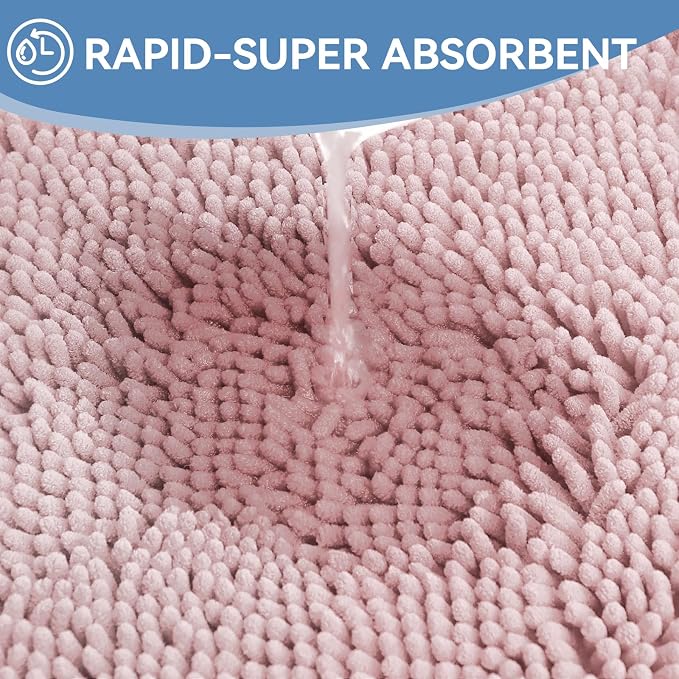 Bcoimo 30x20 Chenille Bath Mat – Non-Slip with Backing Bath Rug Ultra-Absorbent and Machine Washable Bathroom Mat Quick-Dry Design. Ideal for Bathroom Shower and Tub Areas