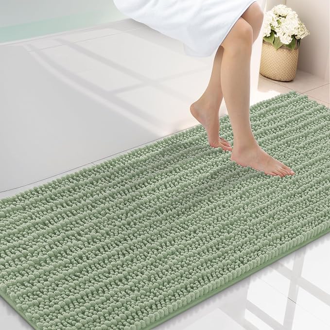 Smiry Bathroom Rugs Mat 59x20, Extra Soft Absorbent Chenille Bath Rugs, Non Slip Rubber Backing Machine Washable Quick Dry Bath Mats for Bathroom Floor, Tub, Shower, Home Decor Accessories, Sage Green