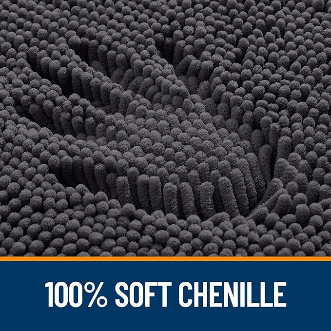 OLANLY Bathroom Runner Rugs 70x24, Soft Absorbent Chenille Bath Rugs, Rubber Backing Quick Dry, Machine Washable Long Bath Mats for Bathroom Floor, Tub and Shower, Home Decor Accessories, Dark Grey