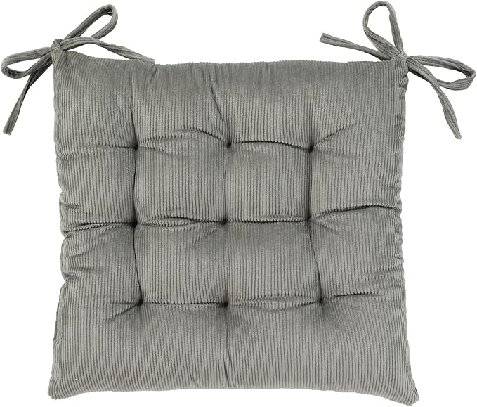 HLOVME Corduroy Chair Cushion with Ties Ultra Soft Warm Floor Cushion for Kids Reading Nook Comfortable Square Seat Cushion for Adult 15.7”x15.7”, Grey