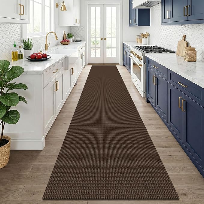 KOZYFLY 3x14 Runners Rugs for Hallway, Long Washable Runner Rug, Non Slip Rubber Backed Kitchen Runner, Flatweave Entryway Rug, Floor Carpet for Entry, Aisle, Hall, Brown/Dark Brown