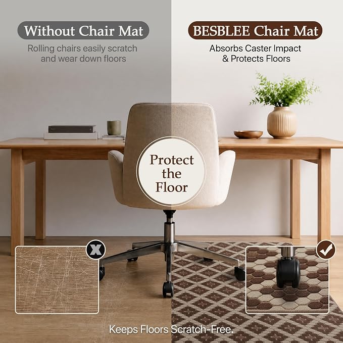 48"x60" Office Chair Mat for Hardwood Tile Floor, Under Desk Carpet Protector for Rolling Computer Chair Mat, Machine Washable Area Rug, Anti-Slip 1/5" Thick Low Pile Thin Floor Mat, Brown Coffee