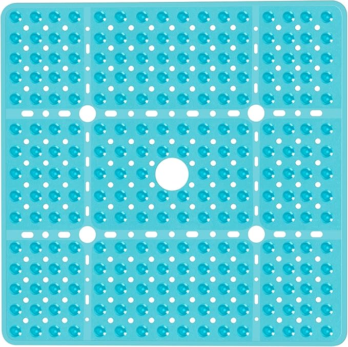 Large Square Shower Mat 27 x 27 Inch Clear Green, Non Slip Shower Bathtub Mats for Inside Shower with Big Suction Cups Drain Holes, Anti Slip Bathroom Floor Stall Mats, Easy Clean, BPA-Free