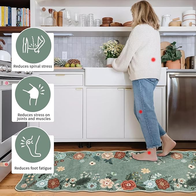 Homcomoda Floral Kitchen Rugs Mats for Floor 3PC, Farmhouse Non Slip Kitchen Rug Runner, Washable Non Skid Kitchen Rugs, Comfort Standing Mat for Laundry, Desk, Bar, Office