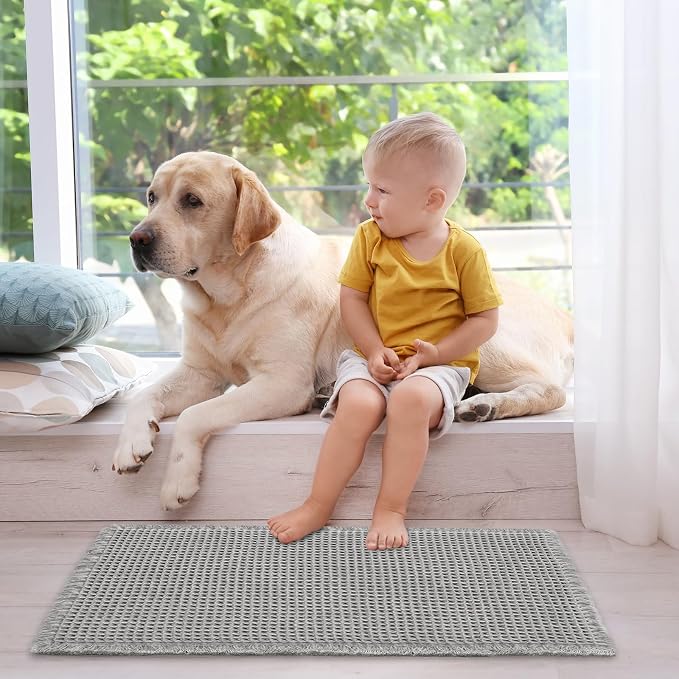 ZALL Grey Waffle Bath Mat,Super Absorbent Non Slip Bathroom Rug,Gray 24x36inch,Machine Washable Ultra Soft Floor Mats