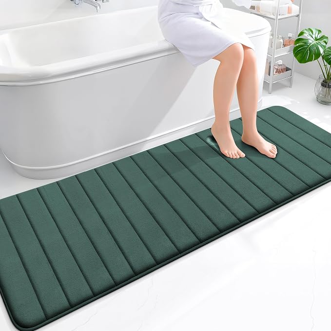 OLANLY Memory Foam Long Bathroom Rugs Runner 70x24, Super Soft Absorbent Bath Mat, Quick Dry, Machine Washable Shower Rugs, Bathmat Carpet, Bathroom Home Decor Accessories, Blackish Green