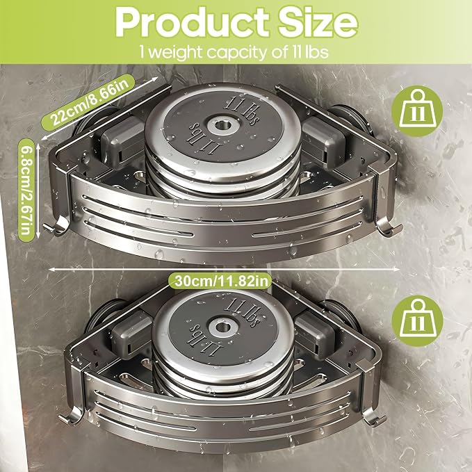 Corner Shower Caddy Suction Cup,Shower Shelves with Hooks,No Drilling Powerful Suction Bathroom Organizers and Storage,Removable Waterproof Rustproof Shower Bathroom Accessories Decor(Grey 1Pack)
