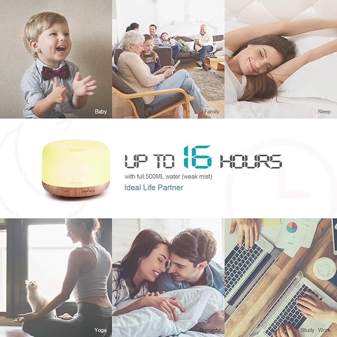ASAKUKI Smart Wi-Fi Essential Oil Diffuser, App and Voice Control Compatible with Alexa, 500ml Aromatherapy Humidifier for Relaxing Atmosphere in Home Office Bedroom (Light Brown)
