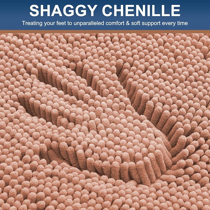 Smiry Luxury Chenille Bathroom Rugs 24x16, Extra Soft and Absorbent Shaggy Bath Mat, Machine Washable, Non-Slip Plush Carpet Runner for Tub, Shower, and Floor, Home Decor Accessories, Peach