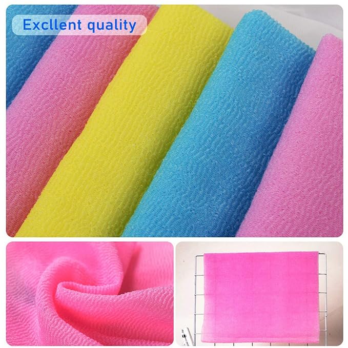 ARCH&M Exfoliating Shower Towel – 35-Inch Japanese-Style Back Scrubber for Shower, Textured Poly Nylon Body Exfoliating Washcloth for Back Acne, KP & Ingrown Hairs, Quick-Dry, 3 Pack (Navy-Blue x 3)