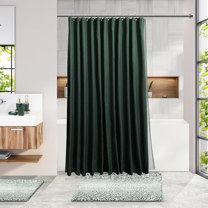 Clara Clark Bathroom Accessories Set - Bathroom Set, Bathroom Sets with Shower Curtain and Rugs, Shower Curtain Set with Bathroom Trash Can - Ombre Green - 22PC