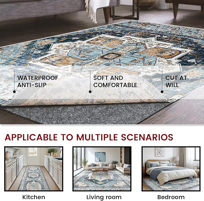 Waterproof Rug Pad, 2x3 ft Non-Slip Area Rug Carpet Pad, Non-Slip Rug Pads for All Floors and Finishes, Felt Pad for Hardwood Floors, Keeps Carpets in Place Soft and Safe