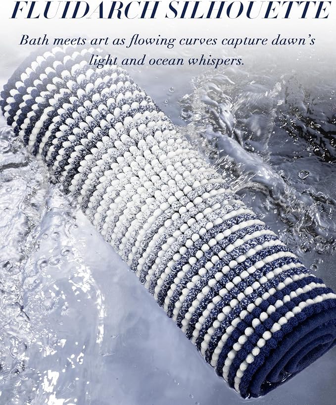 BSICPRO Chenille Bathroom Rugs, 21 x 60 Inches Non Slip Absorbent Bath Mat, Soft Shaggy Shower Bath Floor Mats for Bathroom, Machine Washable(Navy)