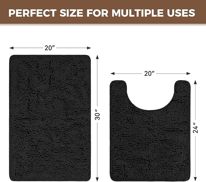 Bcoimo Bathroom Rug Set, Chenille Bathroom Rugs, Absorbent Non Slip Plush Bath Mats, Machine Washable Fast Drying Floor Mats for Tub, Shower, Sink, Vanity