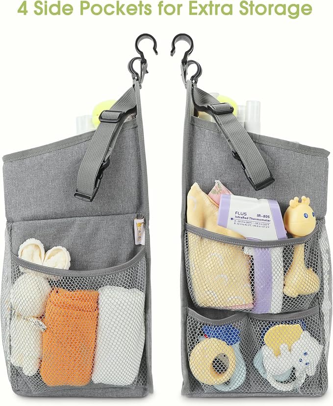 Maliton Changing Table Diaper Organizer - Baby Hanging Diaper Stacker Nursery Caddy Organizer for Cribs Playard Baby Essentials Storage (Gray)
