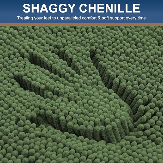Smiry Luxury Chenille Bathroom Rugs 24x16, Extra Soft and Absorbent Shaggy Bath Mat, Machine Washable, Non-Slip Plush Carpet Runner for Tub, Shower, and Floor, Home Decor Accessories, Olive Green