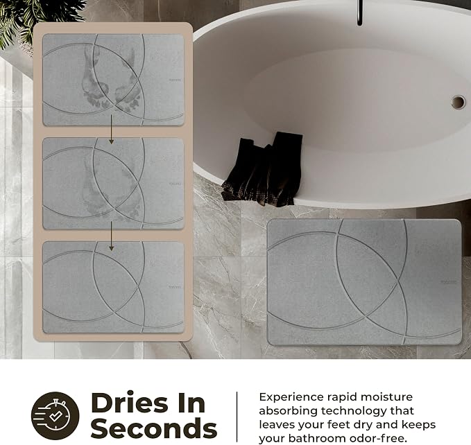 TOSORO - Stone Bath Mat Diatomaceous Earth Shower Mat Non-Slip Super Absorbent Diatomite Stone Bath Mats for Bathroom Floor Quick Drying Natural Easy to Clean (23.5 x 15) - Graphite