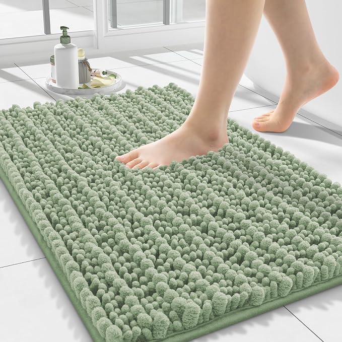 Smiry Bathroom Rugs Mat 24x16, Extra Soft Absorbent Chenille Bath Rugs, Non Slip Rubber Backing Machine Washable Quick Dry Bath Mats for Bathroom Floor, Tub, Shower, Home Decor Accessories, Sage Green