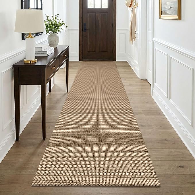 KOZYFLY Runners for Hallway 3x9, Wide Washable Runner Rug, Woven Non Slip Kitchen Runner, Braided Entryway Rug, Floor Carpet for Foyer, Bedroom, Hall, Orange Beige/Tan/Brown