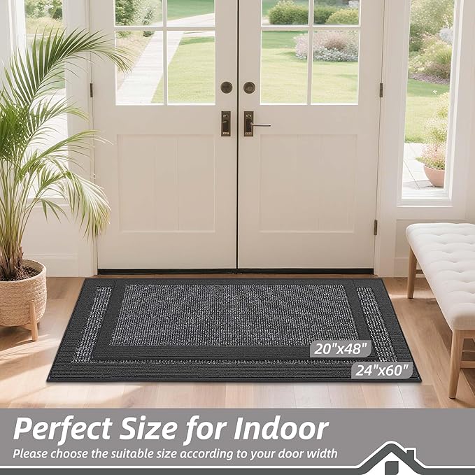 BEQHAUSE Indoor Door Mat 20" x 48", Dirt Trapper Door Mats Non-Slip Entryway Rugs Washable, Resist Dirt Absorbent Welcome Mat, Low Profile Floor Mats for Front Back Door and Entryway, Charcoal