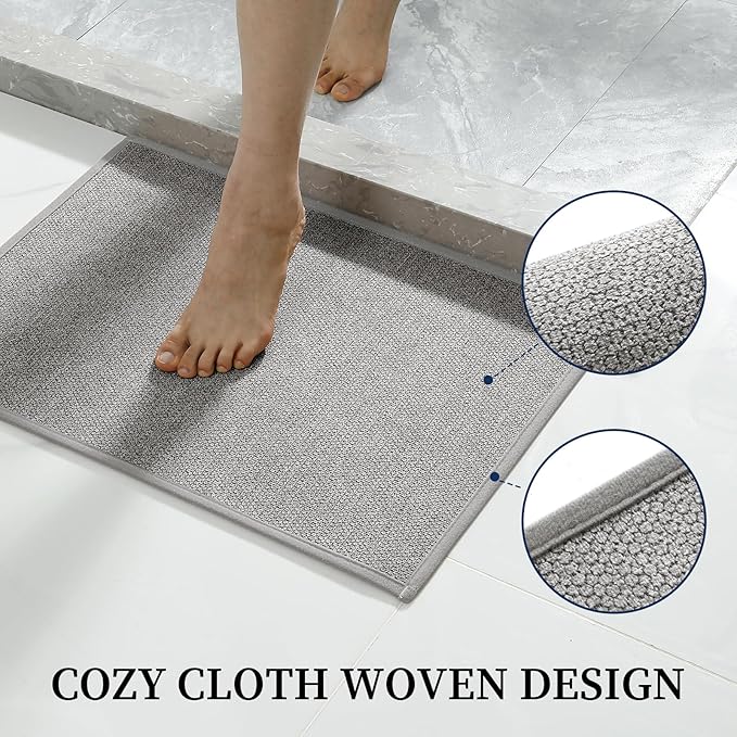 YIHOUSE Gray Bathroom Rugs Sets 2 Piece, Quick Dry Thin Bath Mat, Non Slip Absorbent Machine Washable, Bath Runner Rug for Bathtub Sink Home Decor (17"x24" + 17"x47")