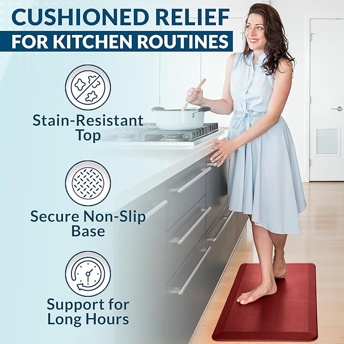 ComfiLife Anti Fatigue Floor Mat – 3/4 Inch Thick Kitchen Mats for Floor, Standing Desk Mat, Kitchen Rug – Comfort at Home, Office – Durable – Stain Resistant – Non-Slip Bottom (24" x 70", Red)