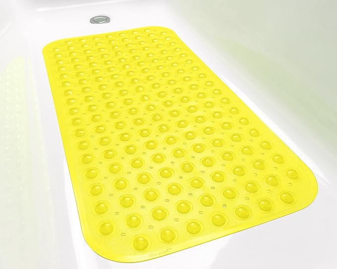 Large Non-Slip Bathtub & Shower Mat 31”x16” (Smooth/Non-Textured Tubs Only) Safe, Clean, Machine-Washable, Superior Grip&Drainage, Vinyl, Transparent Light Yellow