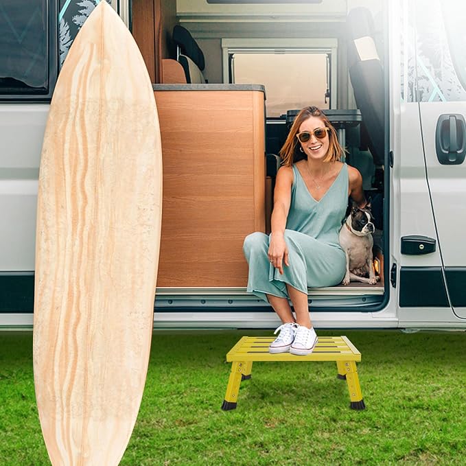 Marudina Large Platform RV Step with Cloth Cover and Anti-Slip Surface, 3-Level Adjustable Height, Light Aluminum Folding Step Stool, Supports Up to 1,000 lb - Ideal for RV and Multi-Use Scenarios
