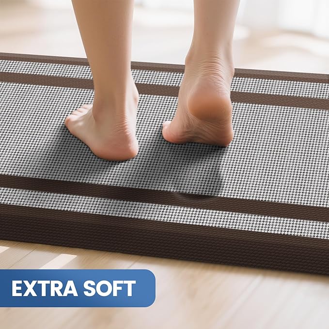KitchenClouds [2 PCS Kitchen Rugs Cushioned Anti-Fatigue Kitchen Mats for Floor Waterproof Kitchen Rug Set Non-Slip Comfort Standing Mat for Office, Sink, Laundry 17.3"×28"+17.3"×60",Chocolate