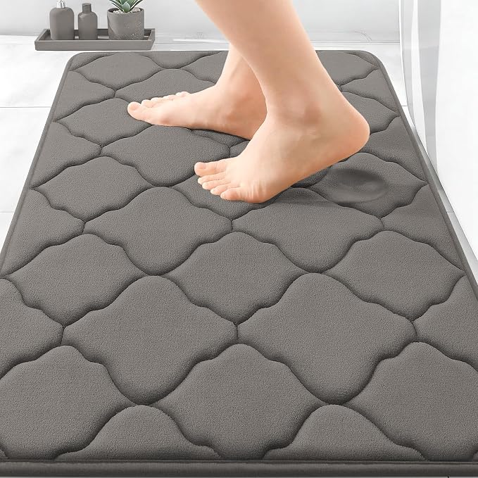OLANLY Memory Foam Bath Mat Rug 30x20, Ultra Soft and Absorbent Bathroom Rugs, Non-Slip, Comfortable, Machine Washable Bath Carpet for Bathroom Floor, Tub, Shower and Home Decor Accessories, Taupe