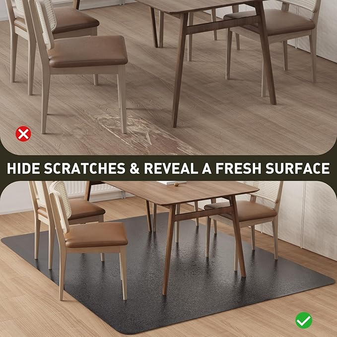 Area Floor Mat for Home, 8'×10' Large Black No Slip Waterproof Vinyl Area Rug for Dining Room, Spill Resistant Hard Floor Protector Cover for Mud Room, Easy Clean Splat Mat for Under High Chair