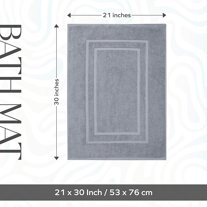Feather & Stitch 2 Piece Towel Like Bath Mats (30x21 Inch) 100% Cotton Terry Bath Mats, Bathroom Shower Floor Mats [NOT A Bathroom Rug], Soft Absorbent Washable Mats - Grey