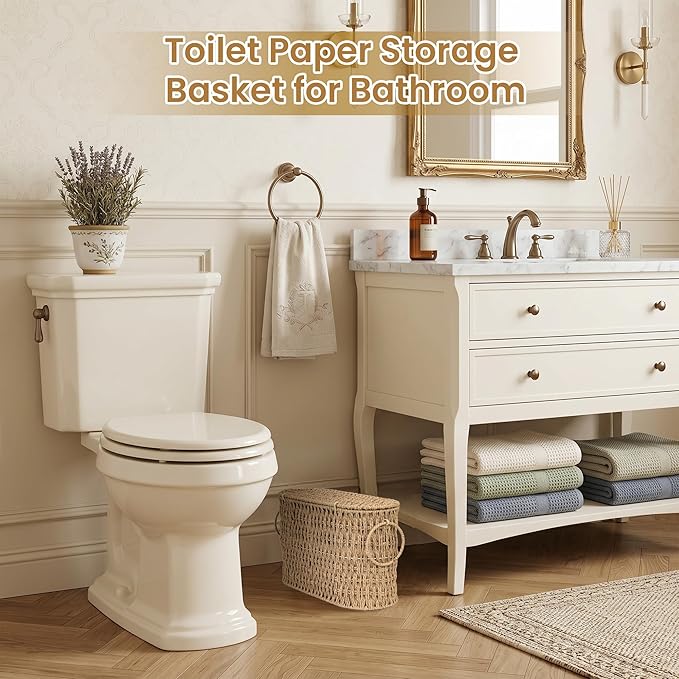 efluky Toilet Paper Storage Basket, Paper Rope Slim Toilet Paper Holder with Lid- Holds Up to 9 Mega Rolls, Home Bathroom Decor Organizer