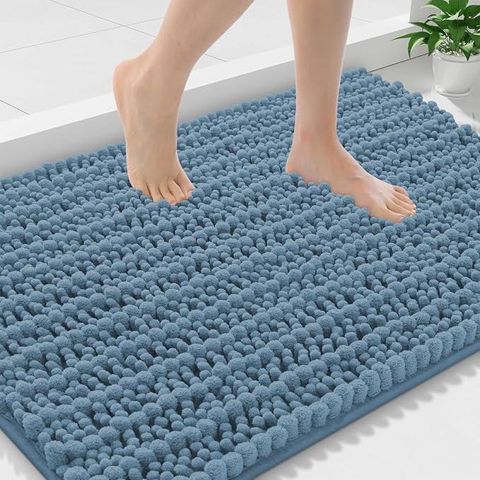 Smiry Bathroom Rugs Mat 30x18, Extra Soft Absorbent Chenille Bath Rugs, Non Slip Rubber Backing Machine Washable Quick Dry Bath Mats for Bathroom Floor, Tub, Shower, Home Accessories, Grayish Blue