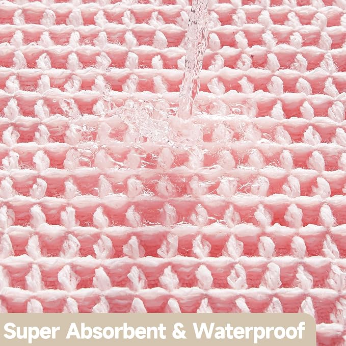 TYUU Light Peachy Pink Long Bathroom Rugs, Waffle Runner Rug Bathroom Non Slip Washable Quick Dry Cute Bath Mat Boho Farmhouse Bath Mat, 72"x24" Light Peachy Pink