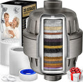 AquaHomeGroup 20 Stage Shower Filter with Vitamin C E and A - Reduces Chlorine, Heavy Metals and Sediment - 2 Cartridges Included - Consistent Flow - Brushed Nickel