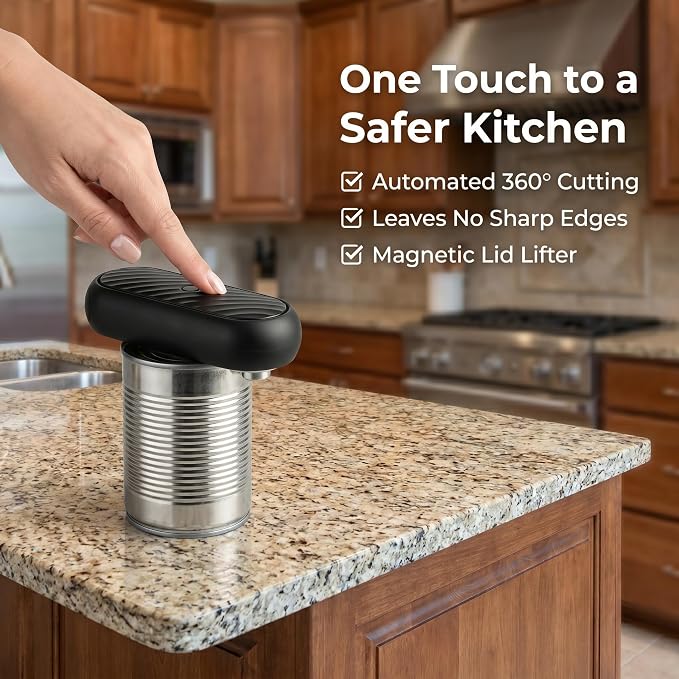 Electric Can Opener-Hands-Free Automatic,USB-C Rechargeable,Smooth Edge Opener for Seniors & Arthritis,120Min Runtime,Wall Mountable (Black)